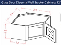 Shaker White Wall Diagonal Corner Stacker Cabinet 2412 Glass Door